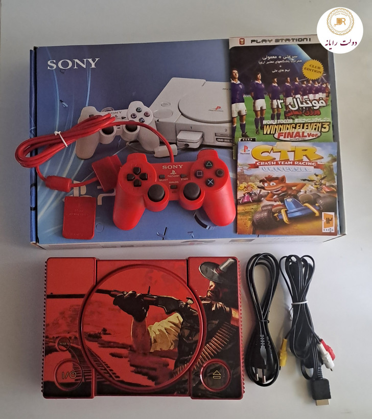 کنسول بازی سونی پلی استیشن 1 استوک کاستوم طرح Red Dead با یک دسته و مموری کارت و 2 عدد بازی هدیه